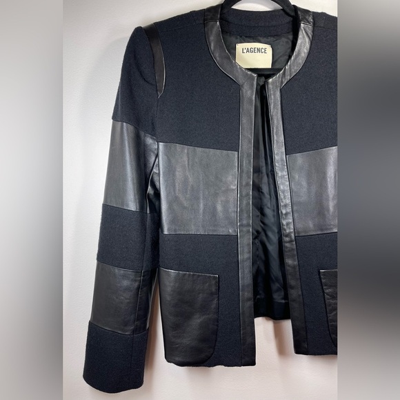 NWOT L’Agence Women’s Harper Leather and Wool Contrast Blazer in Black Size 2 - Picture 4 of 16